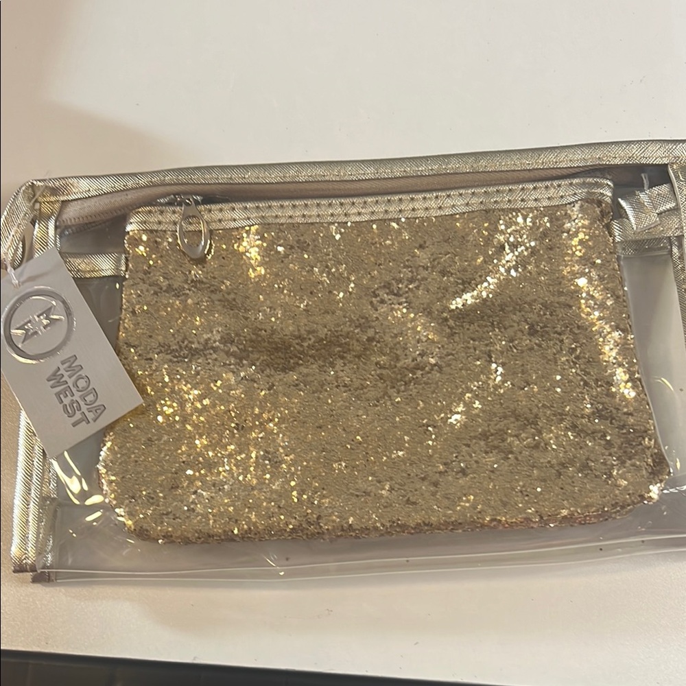 Moda Gold Sequin Clutch with Transparent Outer Case